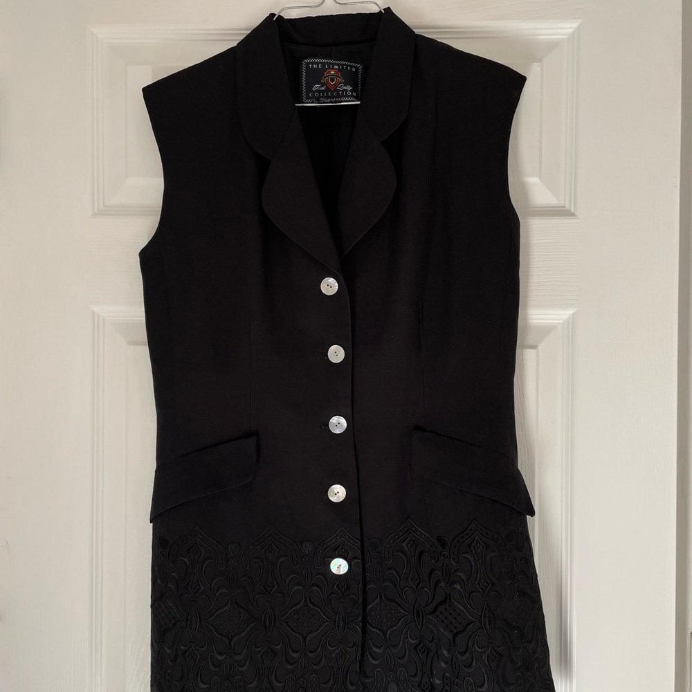 Vintage Longline Black Linen Vest